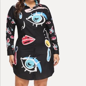 Single Breasted cartoon print dress